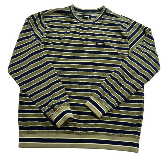 Stussy Striped Polar Fleece Crewneck in Green - Picture 1 of 5